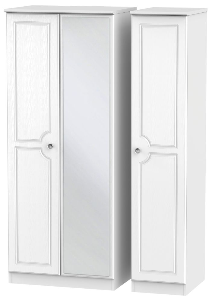 Crystal Triple Wardrobe - 3 Door - 1 Mirror - White