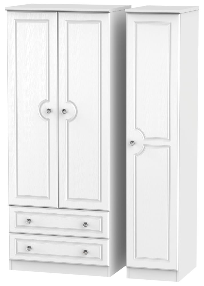 Crystal Triple Wardrobe - 3 Door - LHF 2 Drawers - White