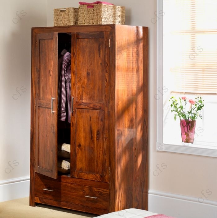 Cube Sheesham 2 Door 1 Drawer Double Wardrobe