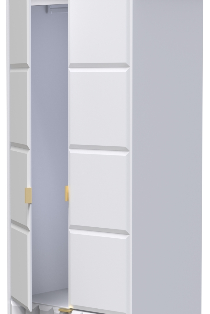 Cube Tall Wardrobe - 2 Door - 2 Drawer - White