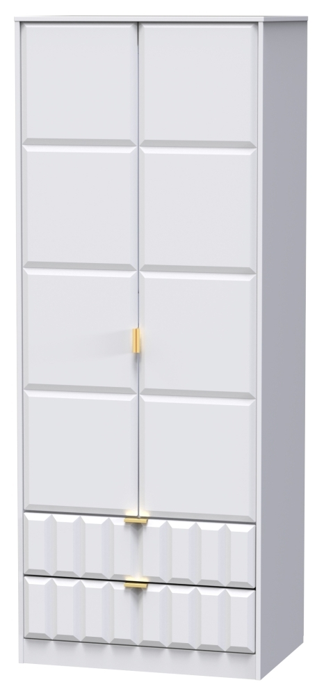 Cube Tall Wardrobe - 2 Door - 2 Drawer - White