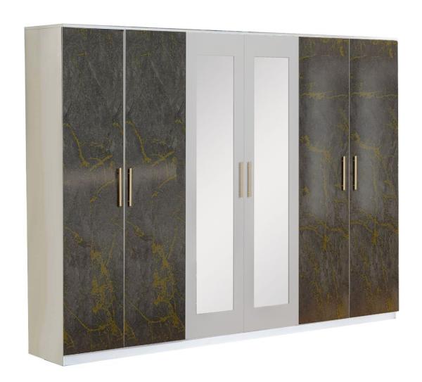 Dalia Grey Italian 6 Door Wardrobe with Mirrors