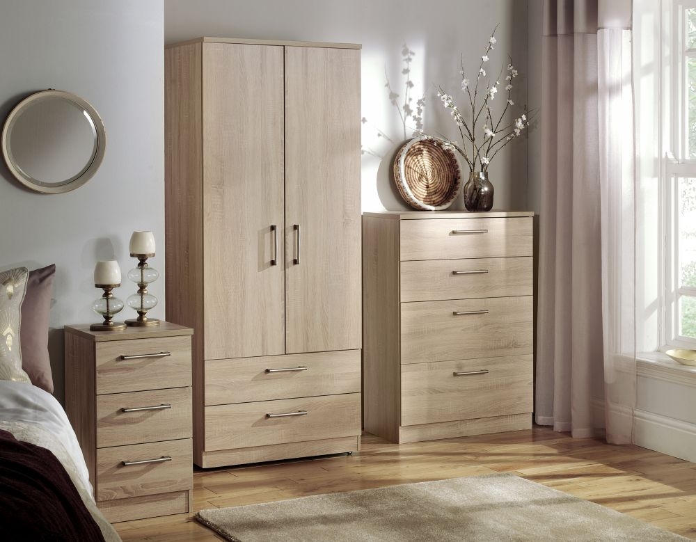 Devon Double Wardrobe - 2 Door - 2 Drawer - Oak