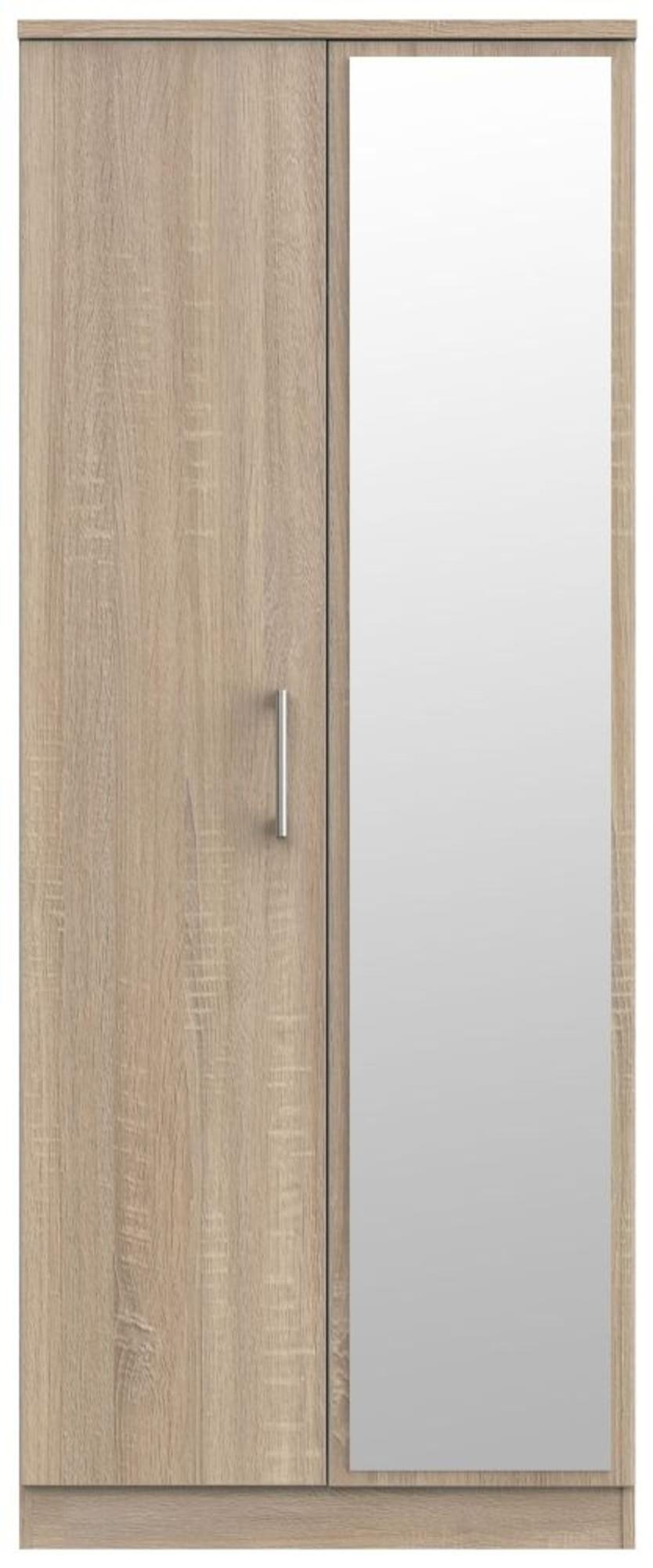 Devon Oak Effect 2 Door Tall Wardrobe - 1 Mirror