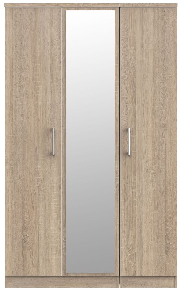 Devon Oak Effect 3 Door Triple Wardrobe - 1 Mirror