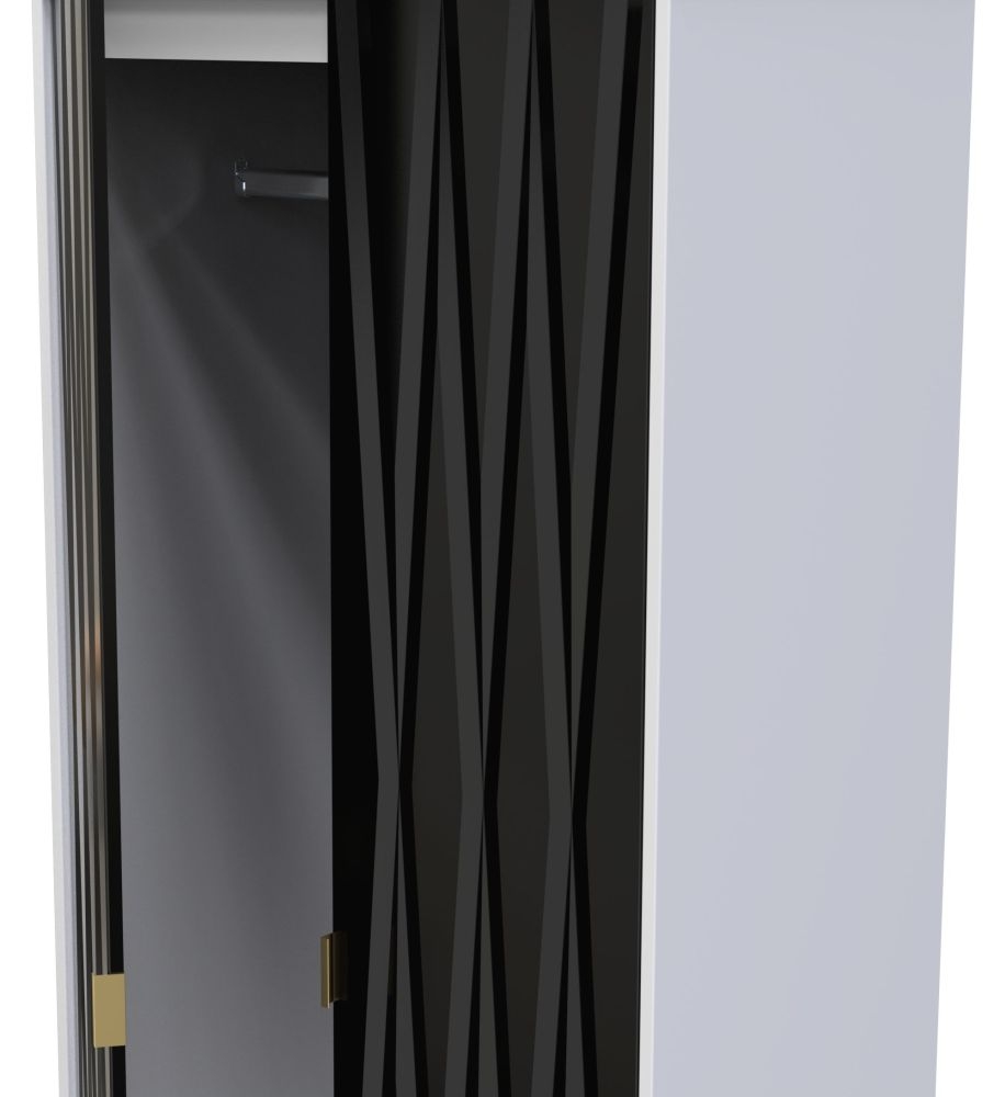 Diamond Tall Wardrobe - 2 Door - 2 Drawer - Black and White