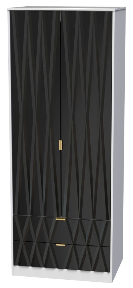 Diamond Tall Wardrobe - 2 Door - 2 Drawer - Black and White