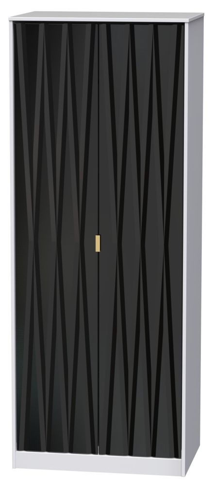 Diamond Plain Tall Wardrobe - 2 Door - Black and White