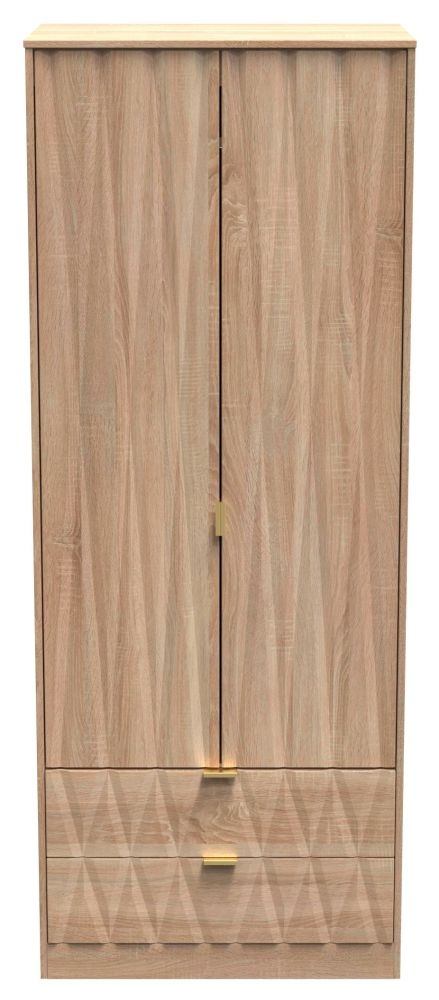 Diamond Oak Effect 2 Door 2 Drawer Tall Wardrobe
