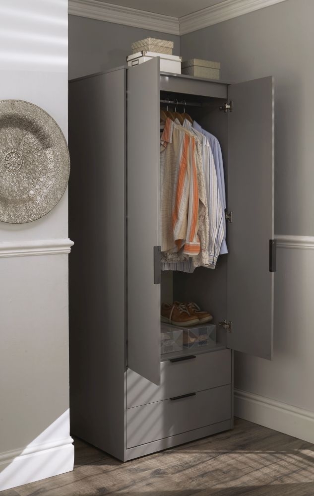 Diego Tall Wardrobe - 2 Door - 2 Drawer - Grey