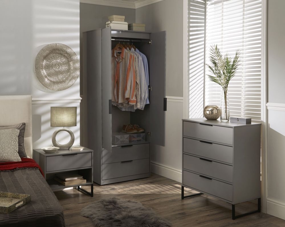 Diego Tall Wardrobe - 2 Door - 2 Drawer - Grey
