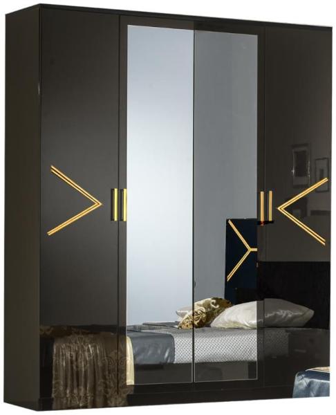 Elegance Black Italian 4 Door Wardrobe with Mirrors