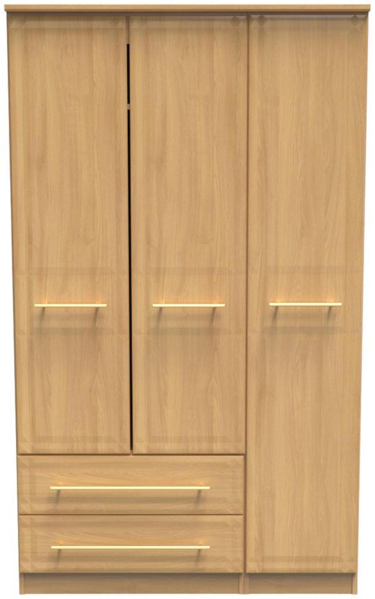 Faye Oak Effect 3 Door Triple Wardrobe - LHF 2 Drawers