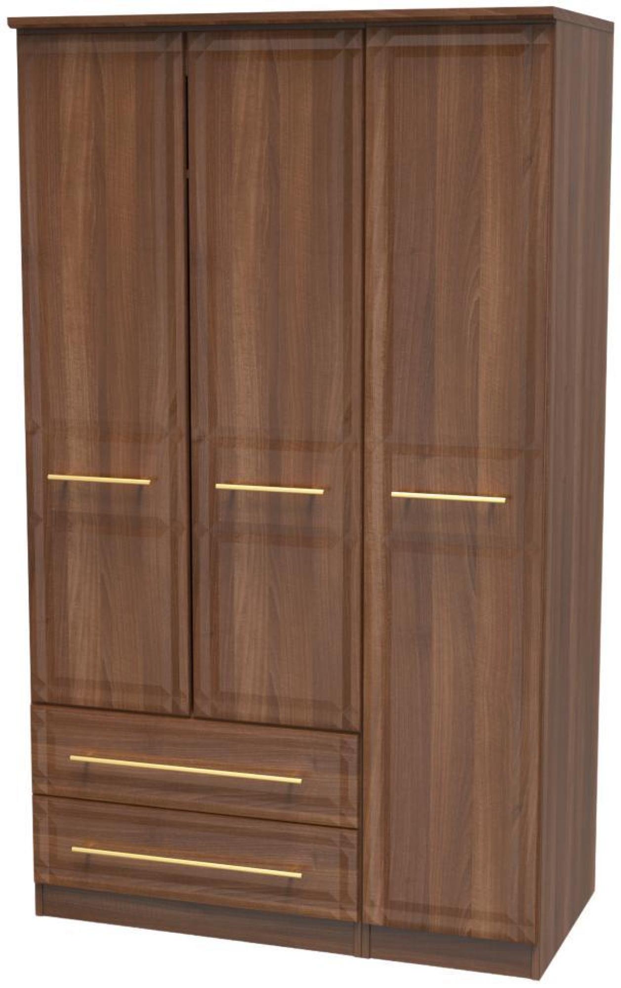 Faye Wardrobe - 3 Door - Triple - LHF 2 Drawers - Walnut