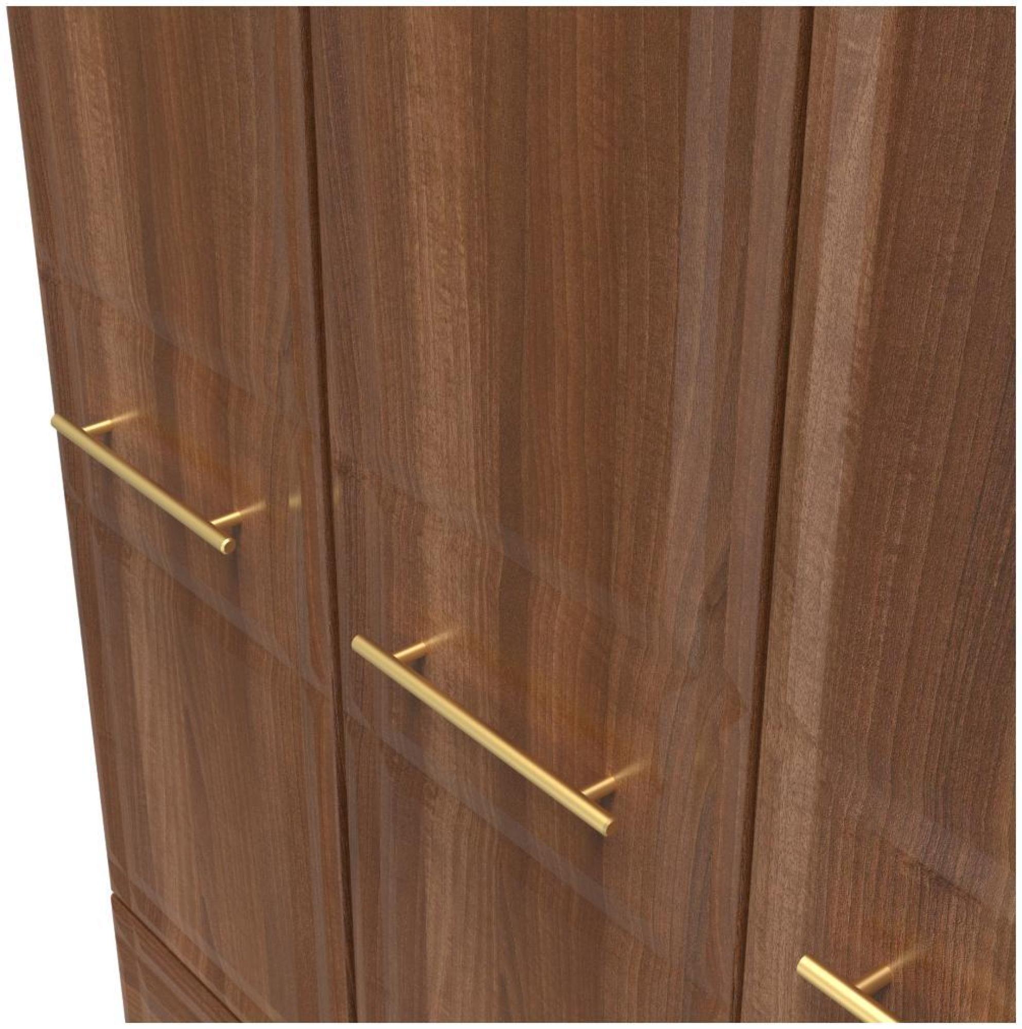 Faye Wardrobe - 3 Door - Triple - LHF 2 Drawers - Walnut