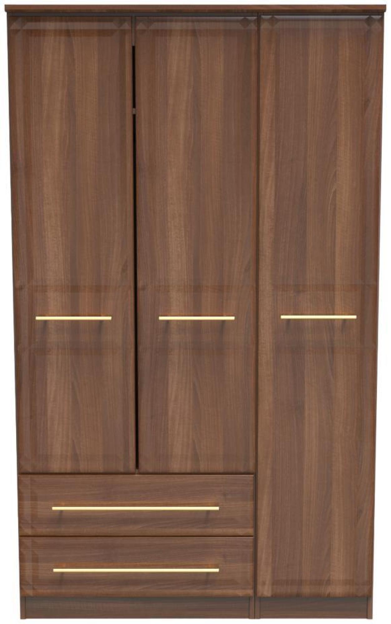 Faye Walnut Effect 3 Door Triple Wardrobe - LHF 2 Drawers