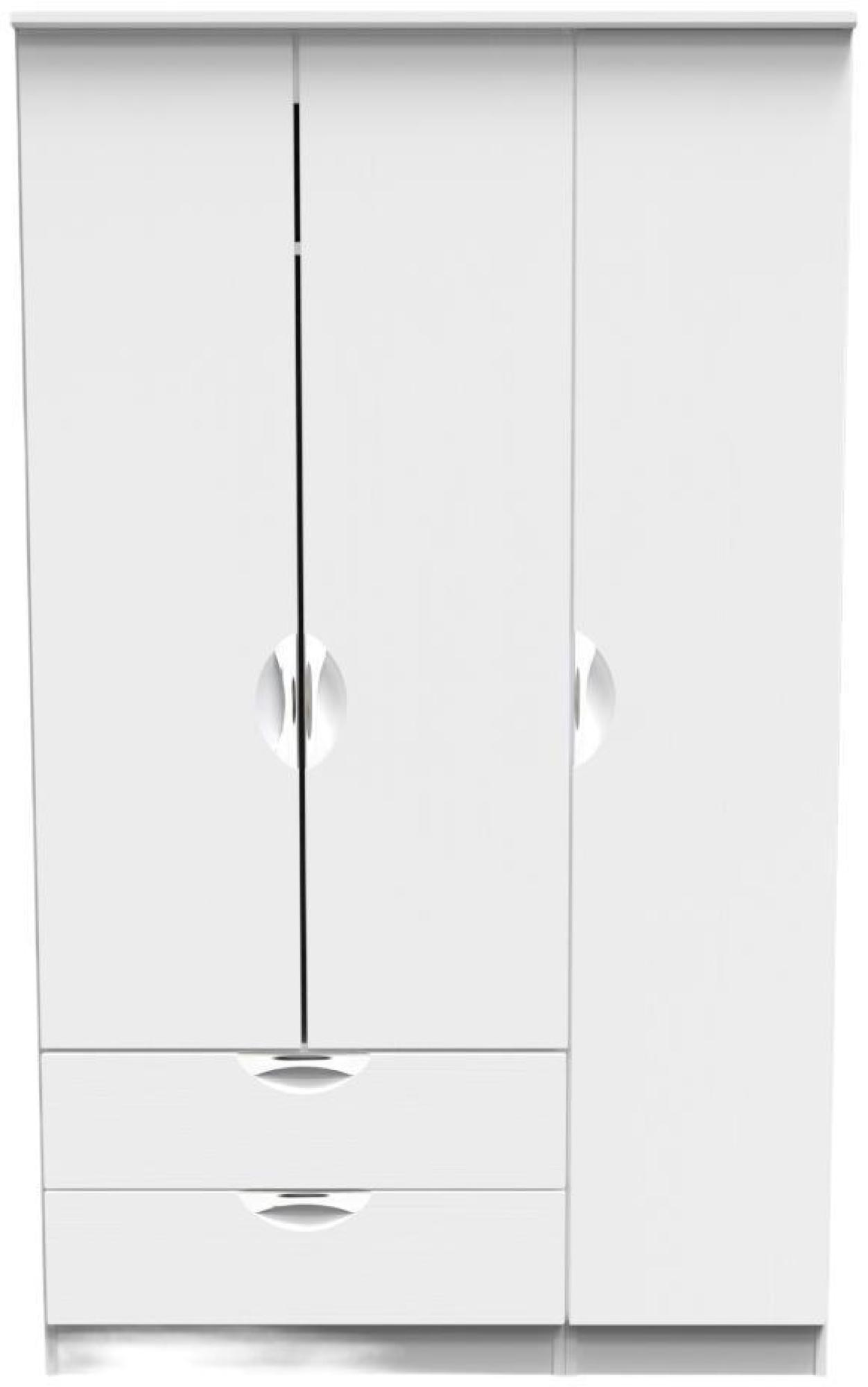 Flora White 3 Door Triple Wardrobe - LHF 2 Drawers