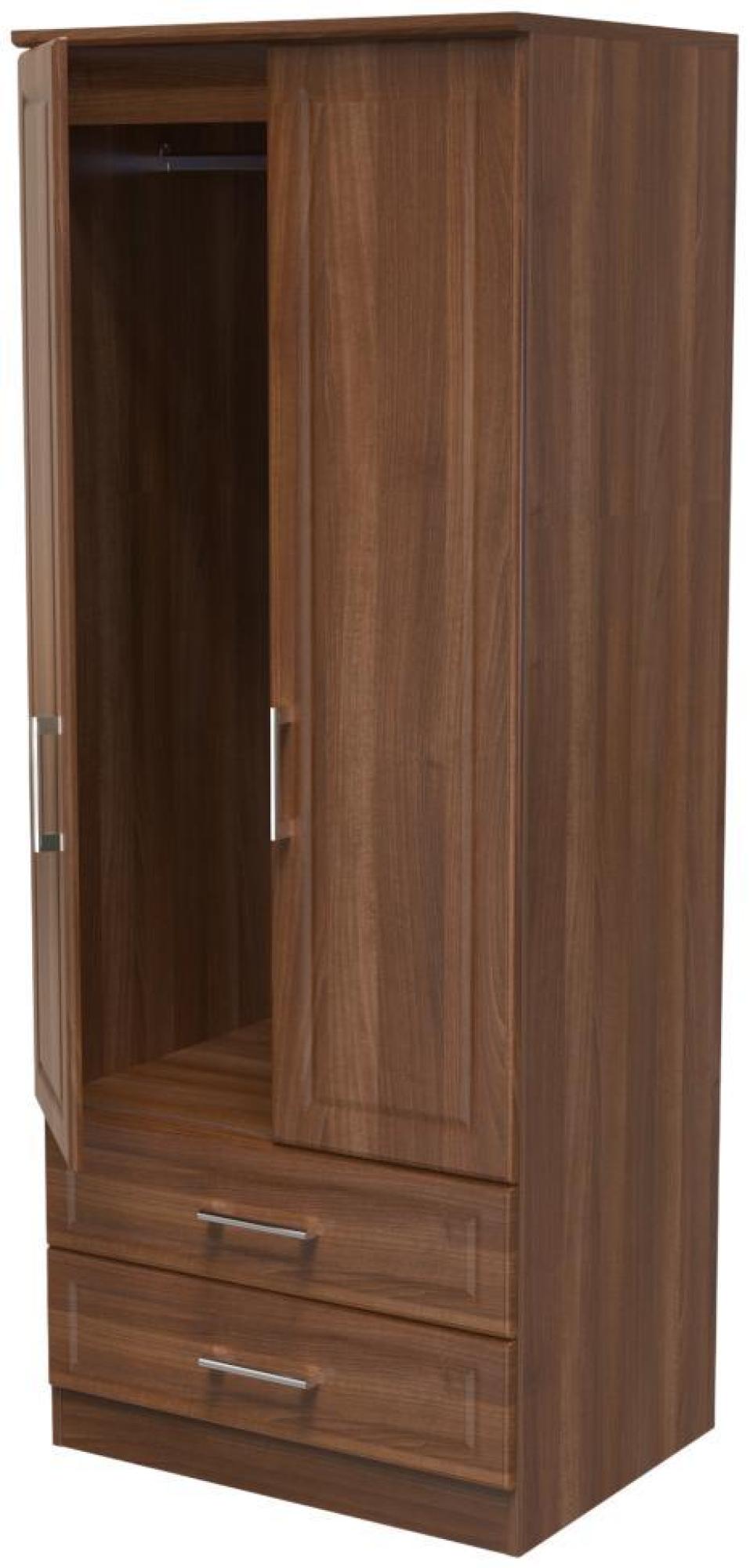 Gina Wardrobe - 2 Door - 2 Drawer - Double - Walnut