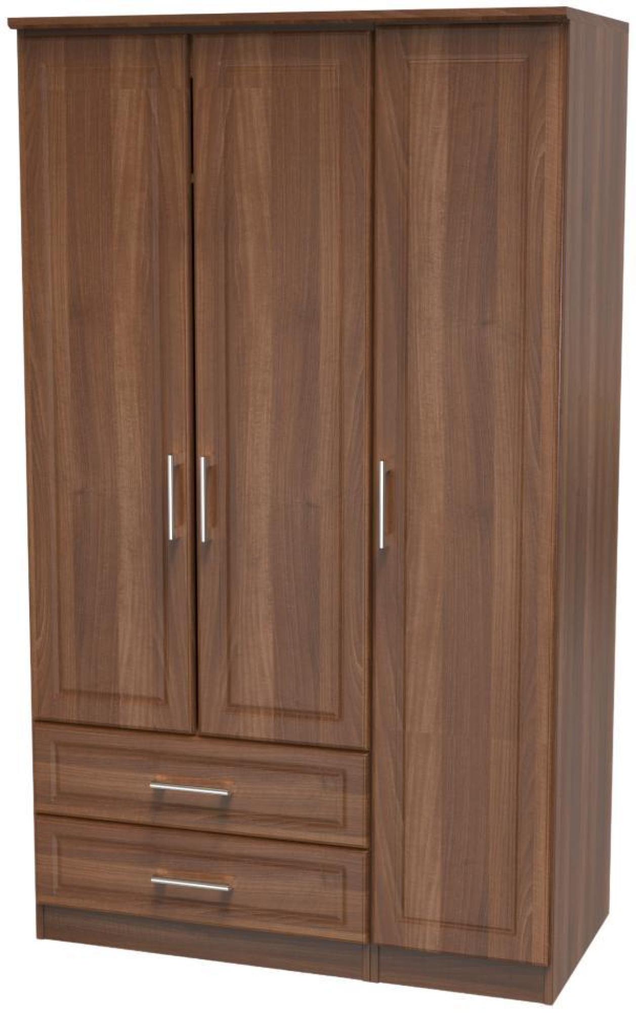 Gina Wardrobe - 3 Door - LHF 2 Drawers - Triple - Walnut