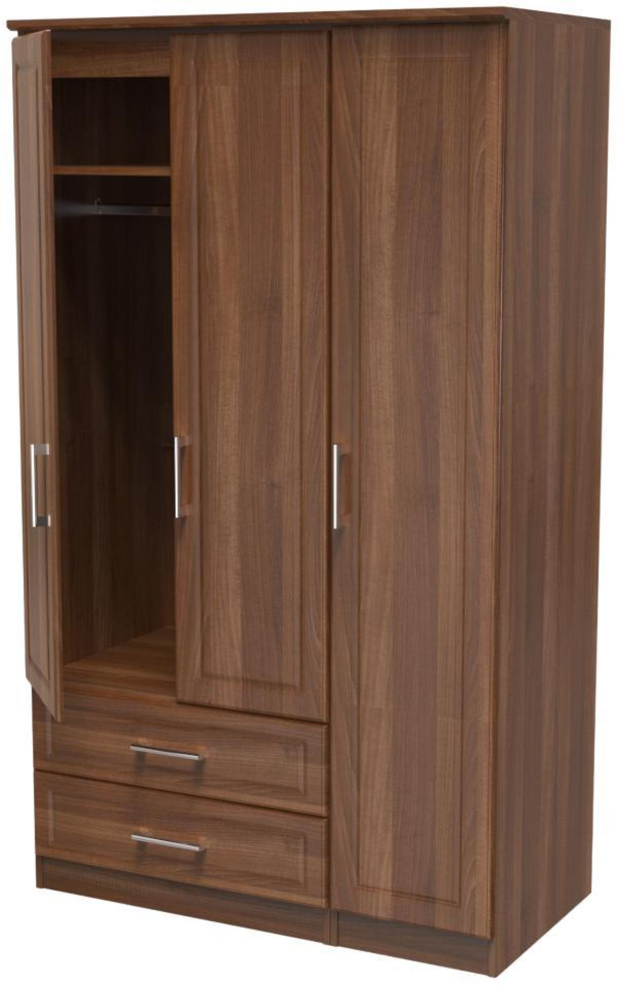 Gina Wardrobe - 3 Door - LHF 2 Drawers - Triple - Walnut
