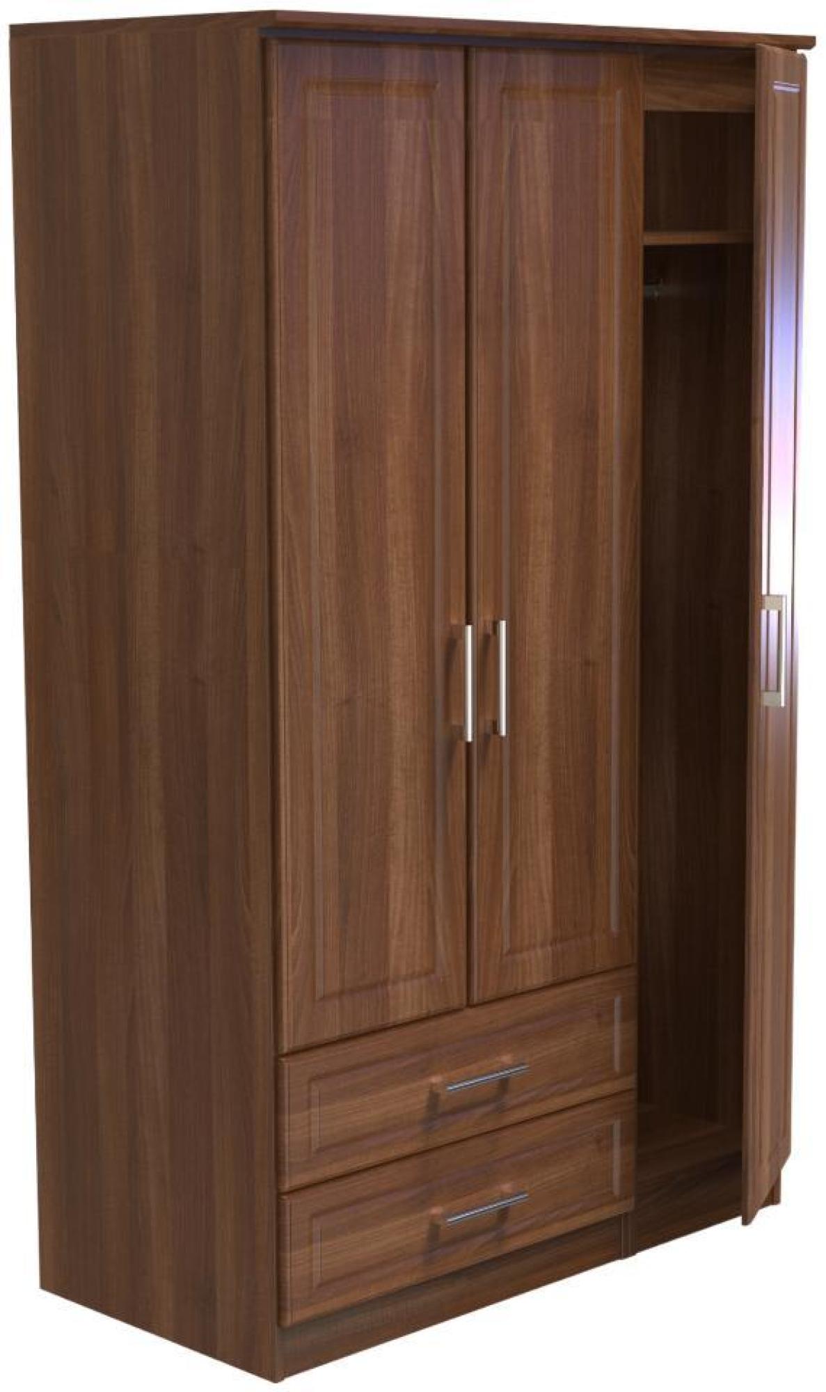 Gina Wardrobe - 3 Door - LHF 2 Drawers - Triple - Walnut