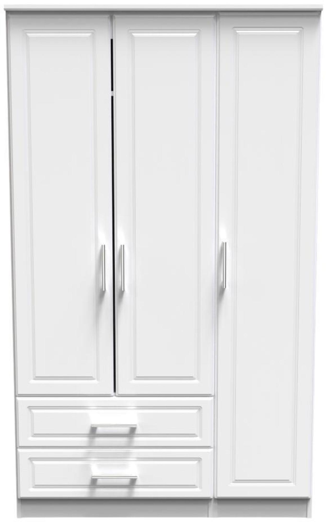 Gina White 3 Door Triple Wardrobe - LHF 2 Drawers