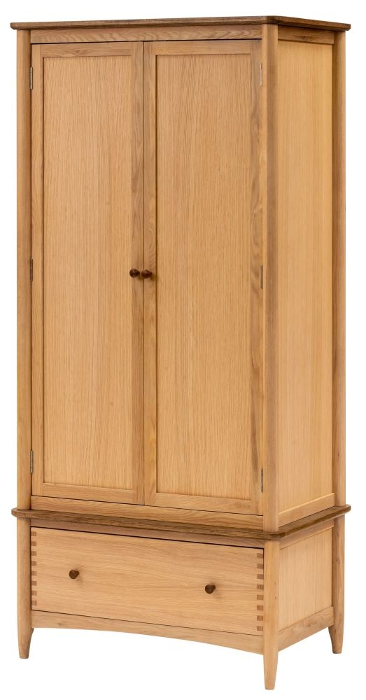 Grace Natural Oak 2 Door 1 Drawer Wardrobe
