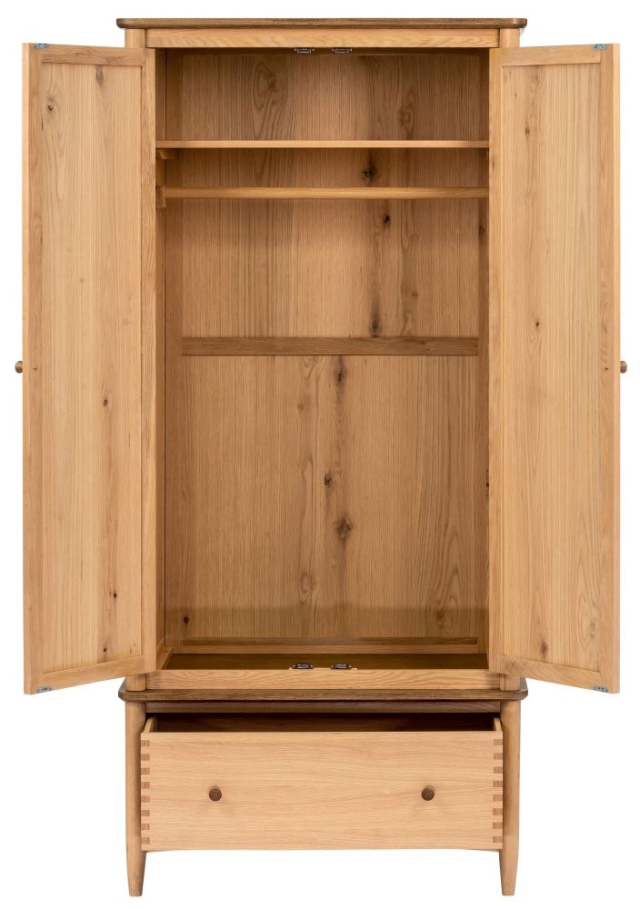 Grace Natural Oak 2 Door 1 Drawer Wardrobe