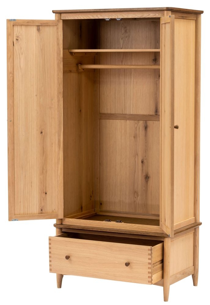 Grace Natural Oak 2 Door 1 Drawer Wardrobe
