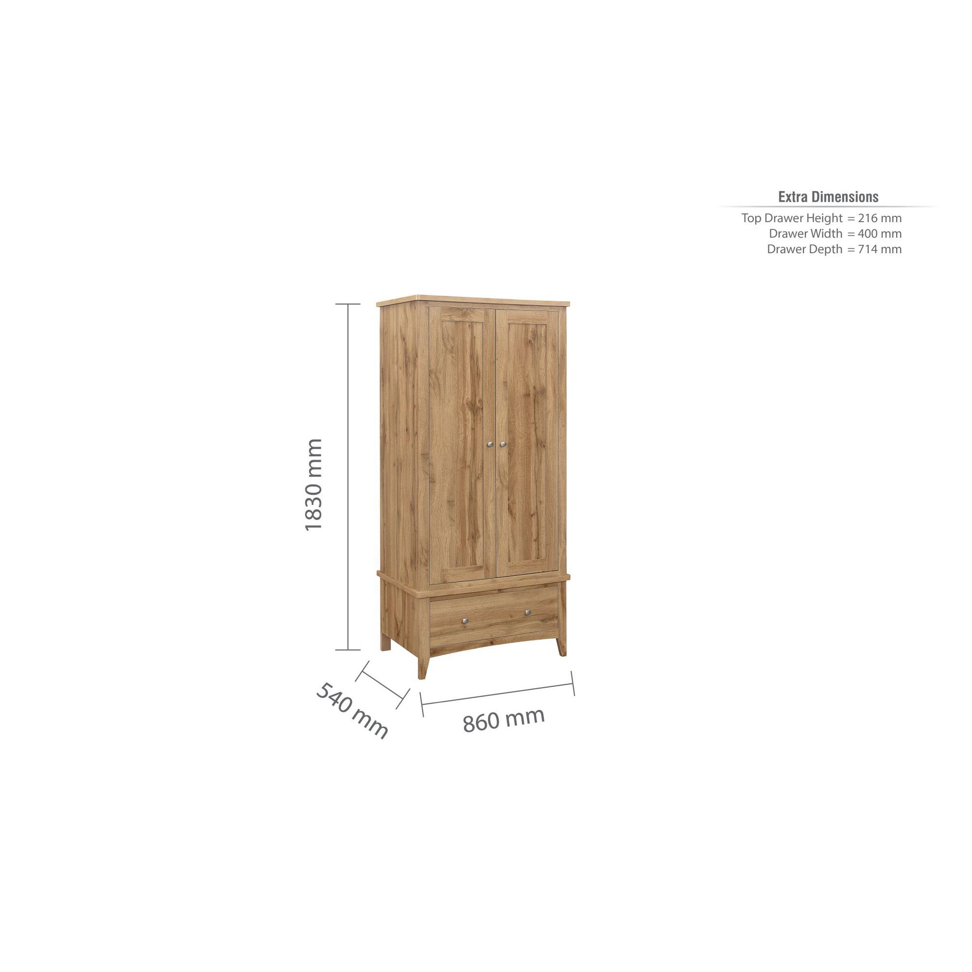 Hampstead Wardrobe - 2 Door - 1 Drawer - Rustic Oak 