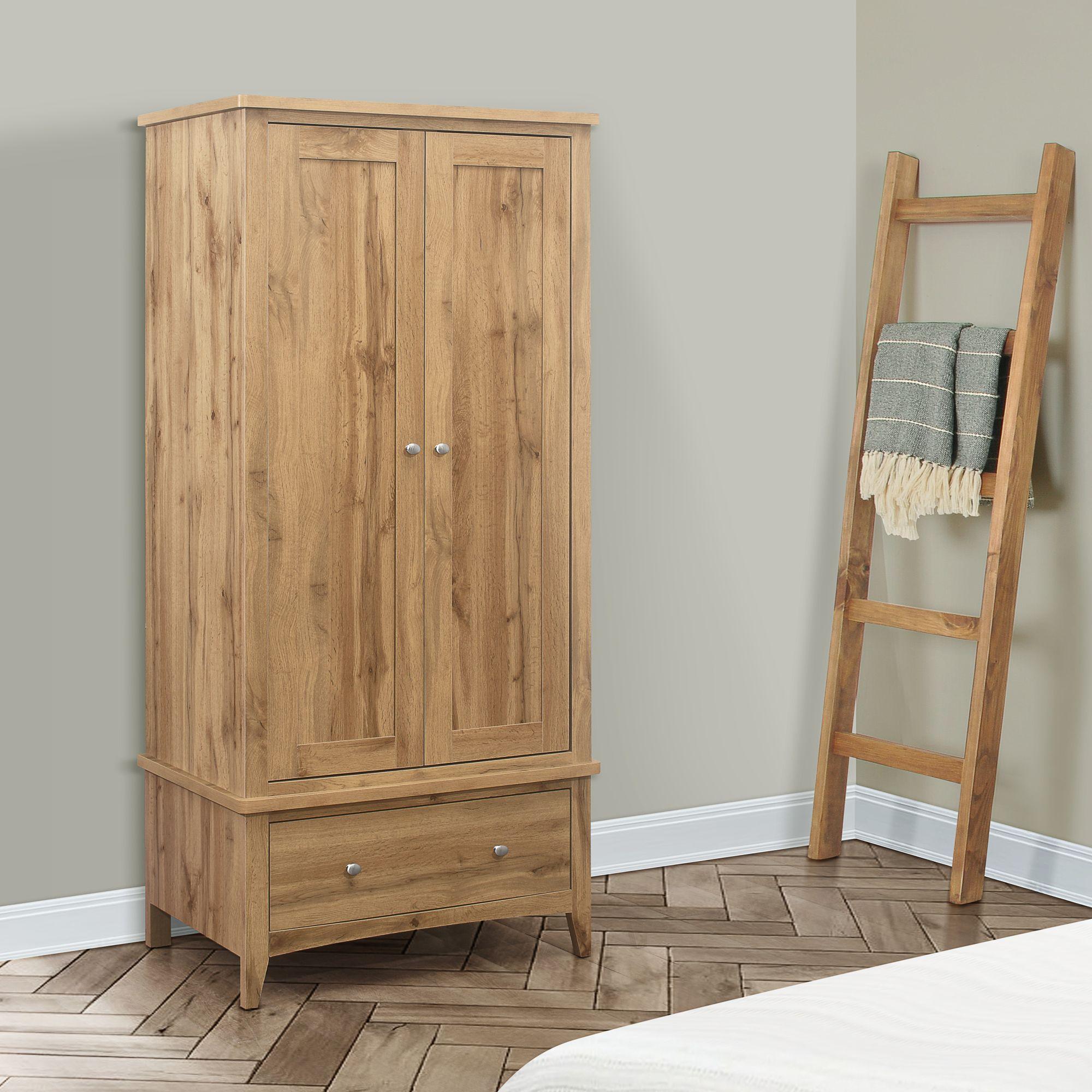 Hampstead Wardrobe - 2 Door - 1 Drawer - Rustic Oak 