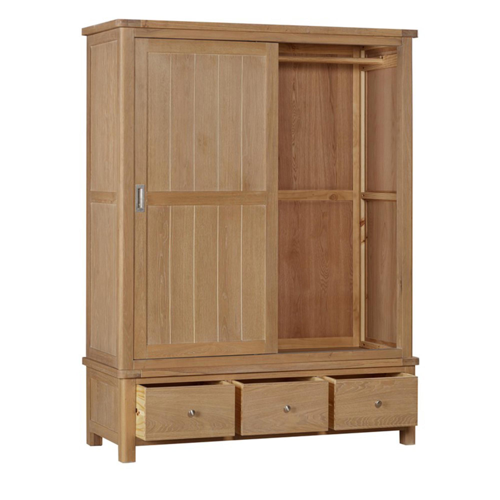 Hayley Sliding Wardrobe - 2 Door - 3 Drawer - Oak