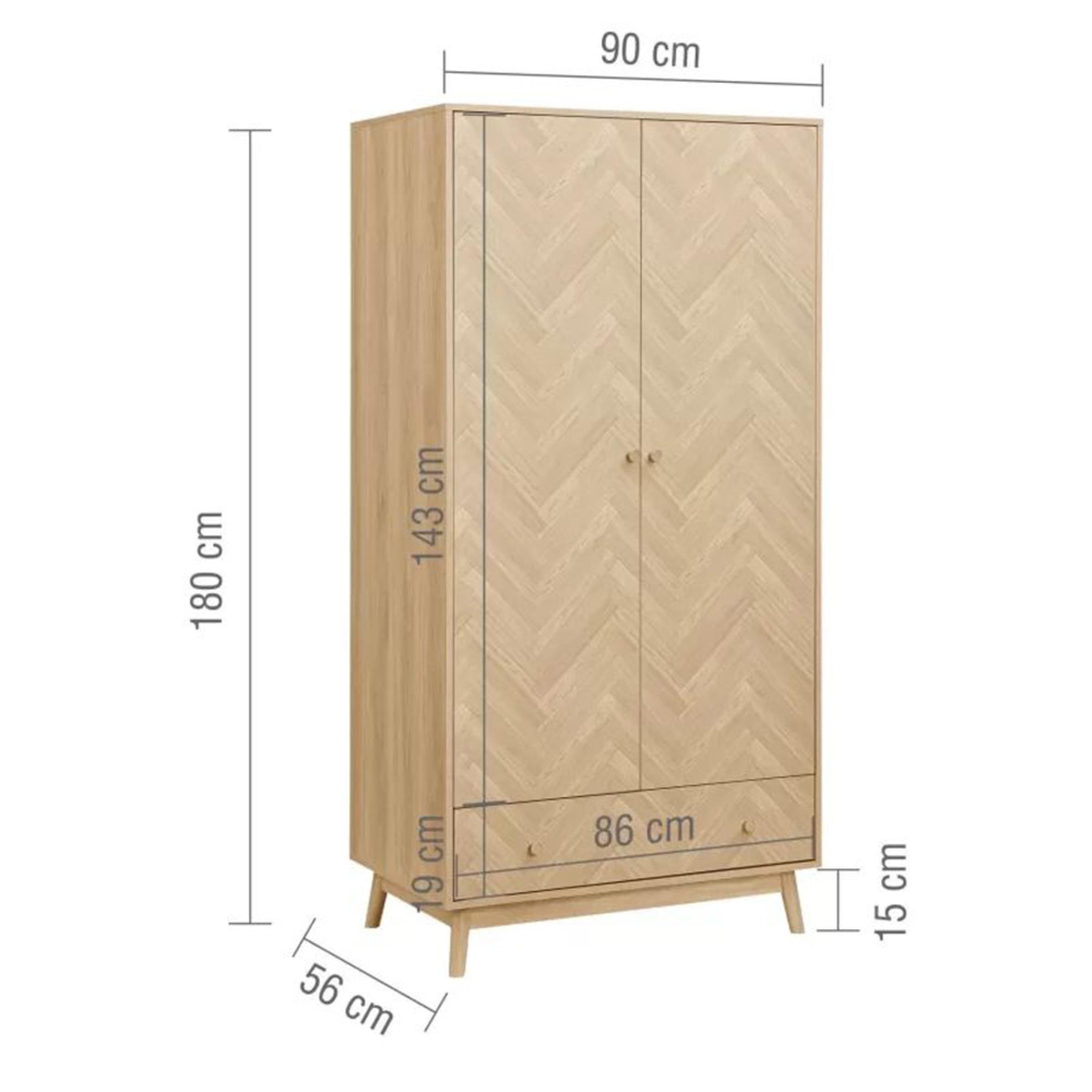 Herringford Wardrobe - 2 Door - 1 Drawer - Oak