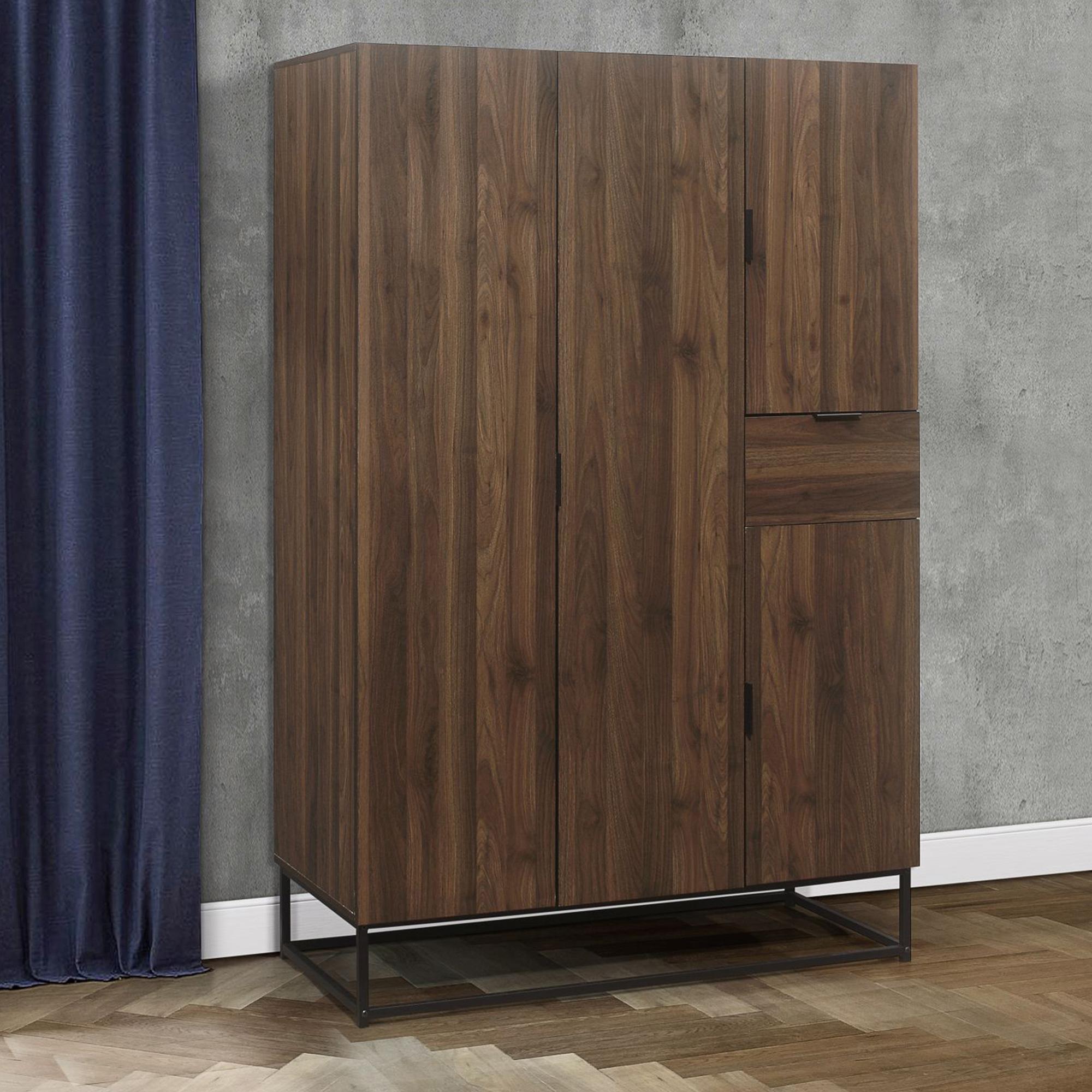 Houston Wardrobe - 4 Door 1 Drawer - Walnut