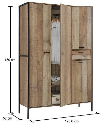 Industrial Rustic Oak Effect 4 Door Wardrobe