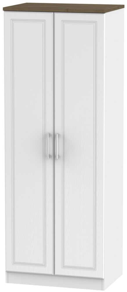 Kent White and Oak 2 Door Plain Tall Wardrobe