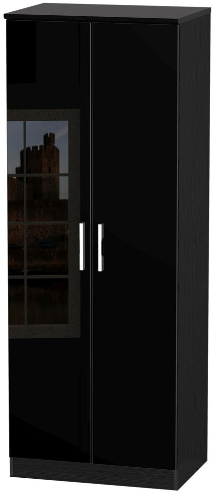 Knightsbridge Black Gloss 2 Door Plain Tall Wardrobe