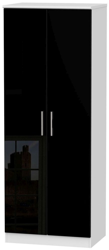 Knightsbridge Wardrobe - 2 Door - Plain Tall - Black Gloss and White