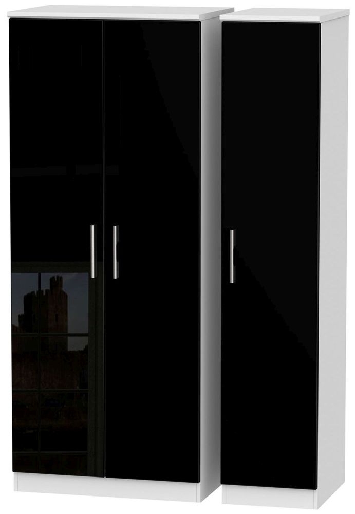 Knightsbridge Wardrobe - 3 Door - Triple - Black Gloss and White
