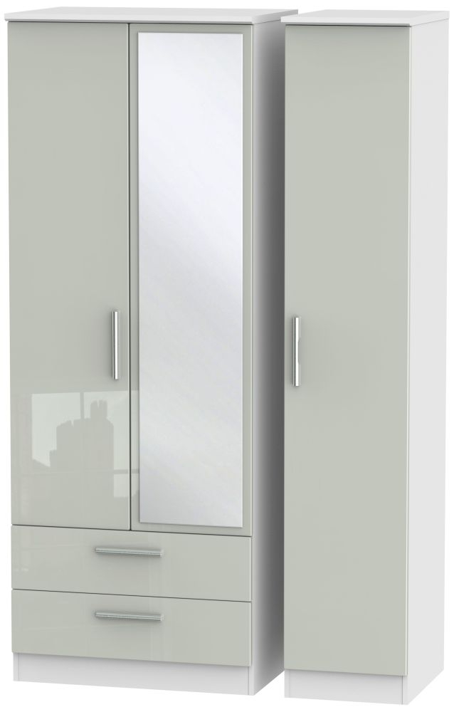 Knightsbridge Wardrobe - 3 Door - 1 Mirror - LHF 2 Drawers - Combi - Tall - Cashmere Gloss and White