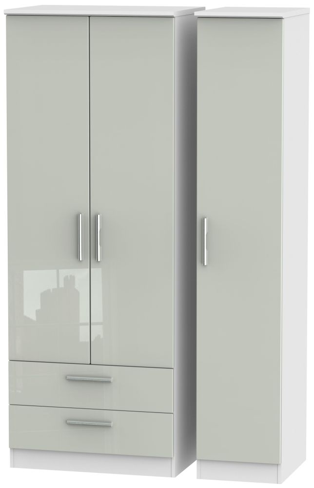 Knightsbridge Wardrobe - 3 Door - LHF 2 Drawers - Triple - Tall - Cashmere Gloss and White