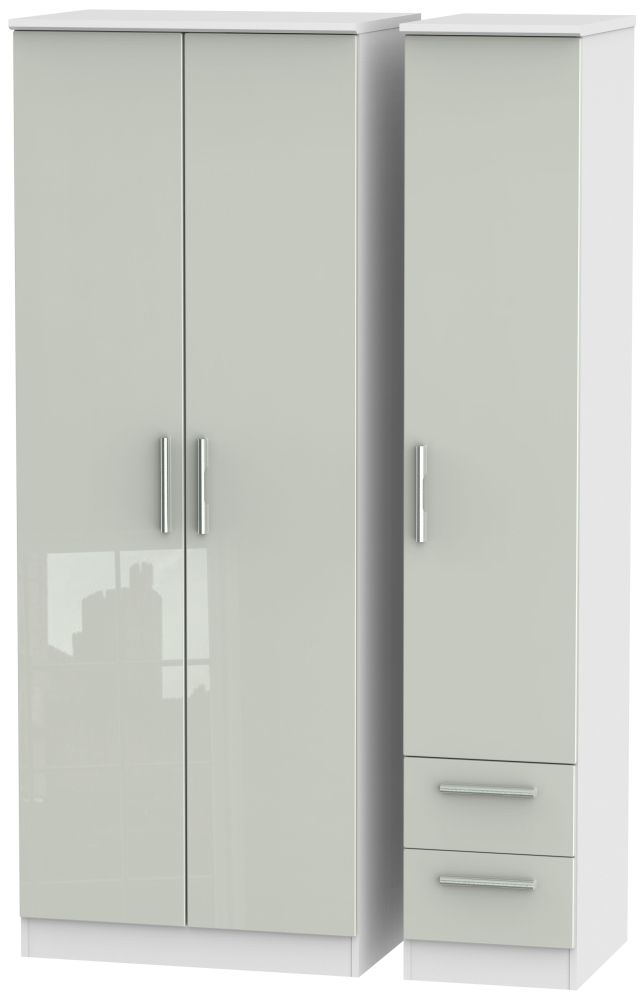 Knightsbridge Wardrobe - 3 Door - RHF 2 Drawers - Triple - Tall - Cashmere Gloss and White