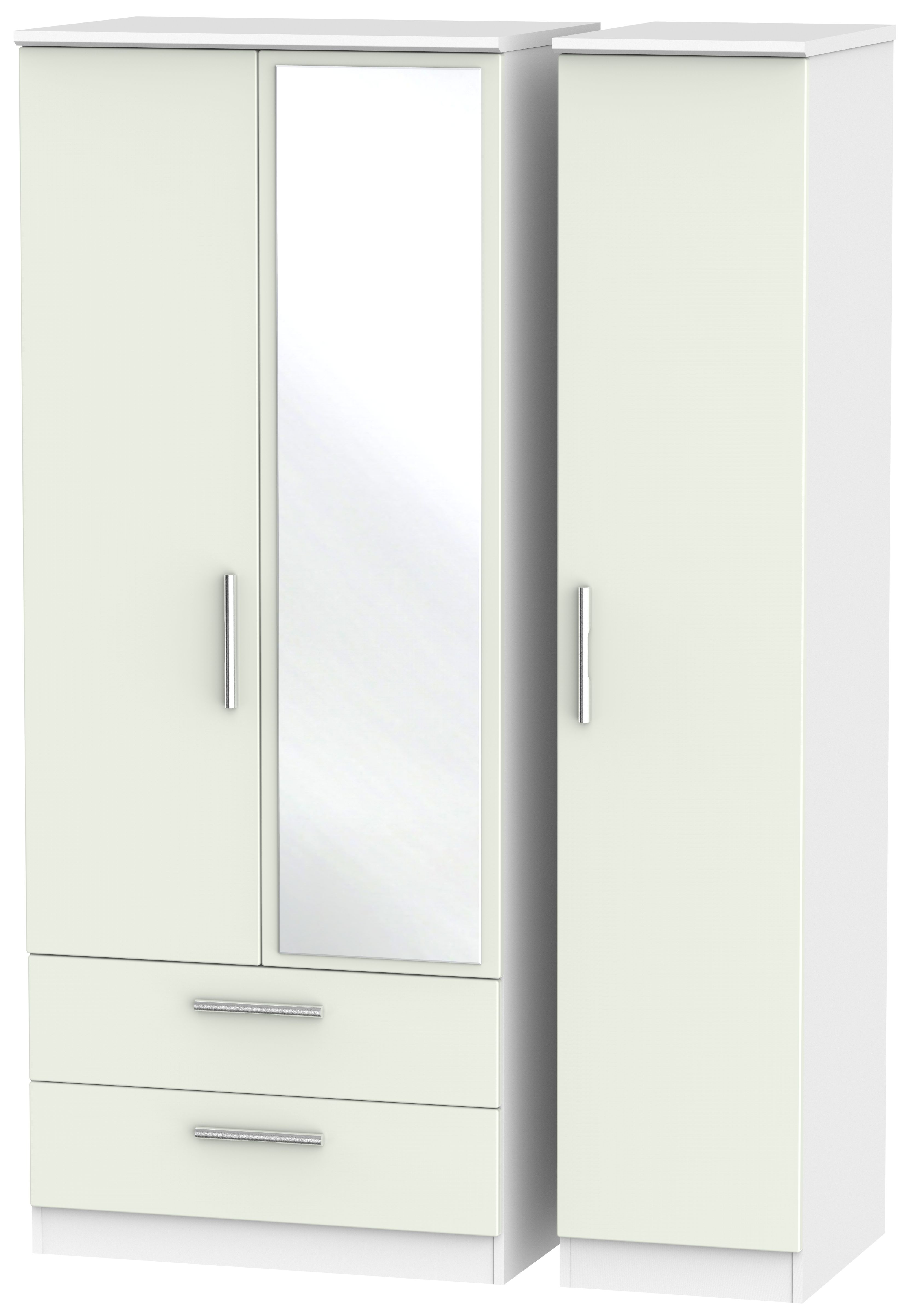 Knightsbridge Wardrobe - 3 Door - 1 Mirror - LHF 2 Drawer - Combi - Cashmere Matt and White