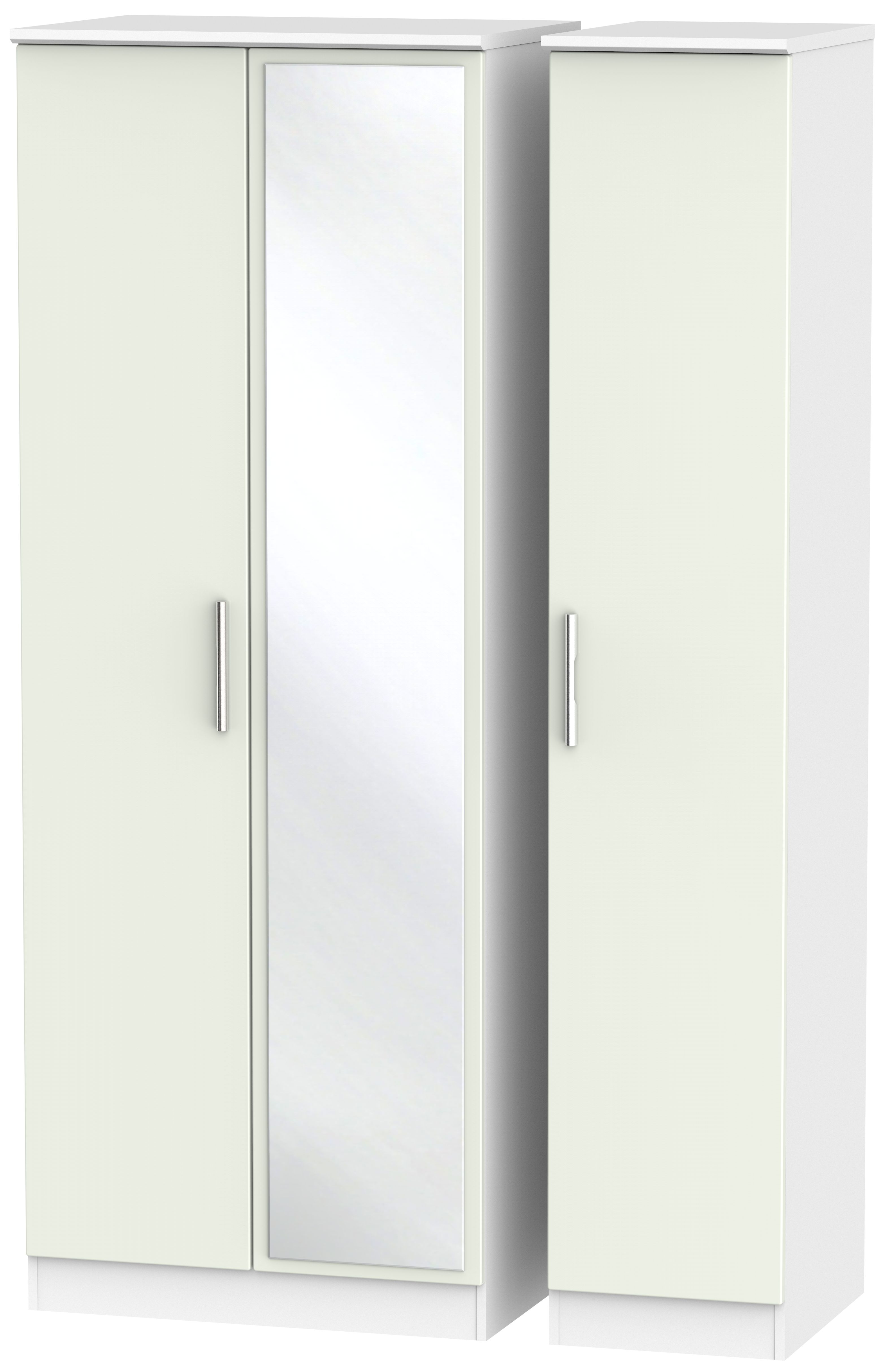 Knightsbridge Wardrobe - 3 Door - 1 Mirror - Tall - Triple - Cashmere Matt and White