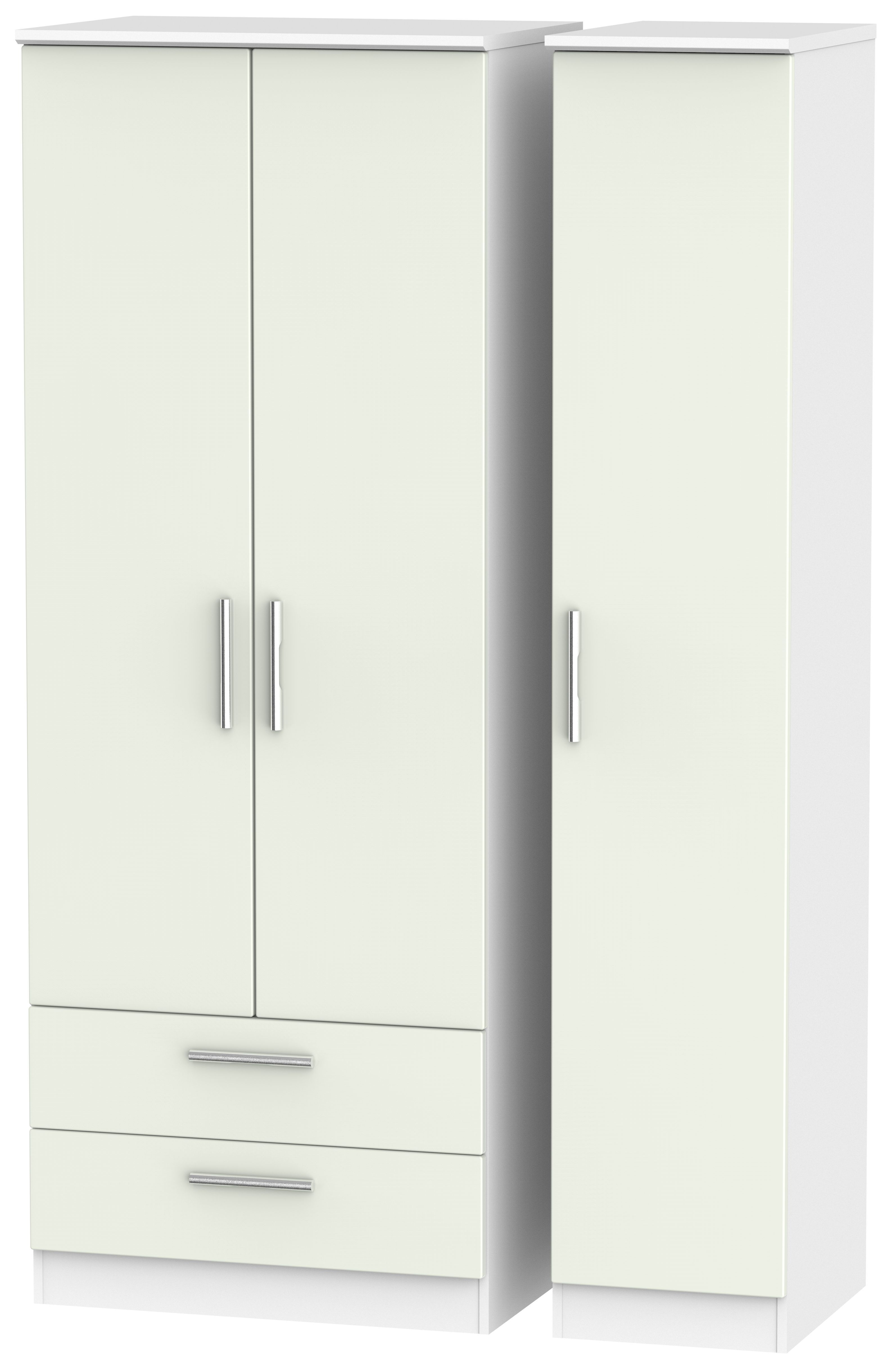 Knightsbridge Wardrobe - 3 Door - LHF 2 Drawer - Tall - Triple - Cashmere Matt and White