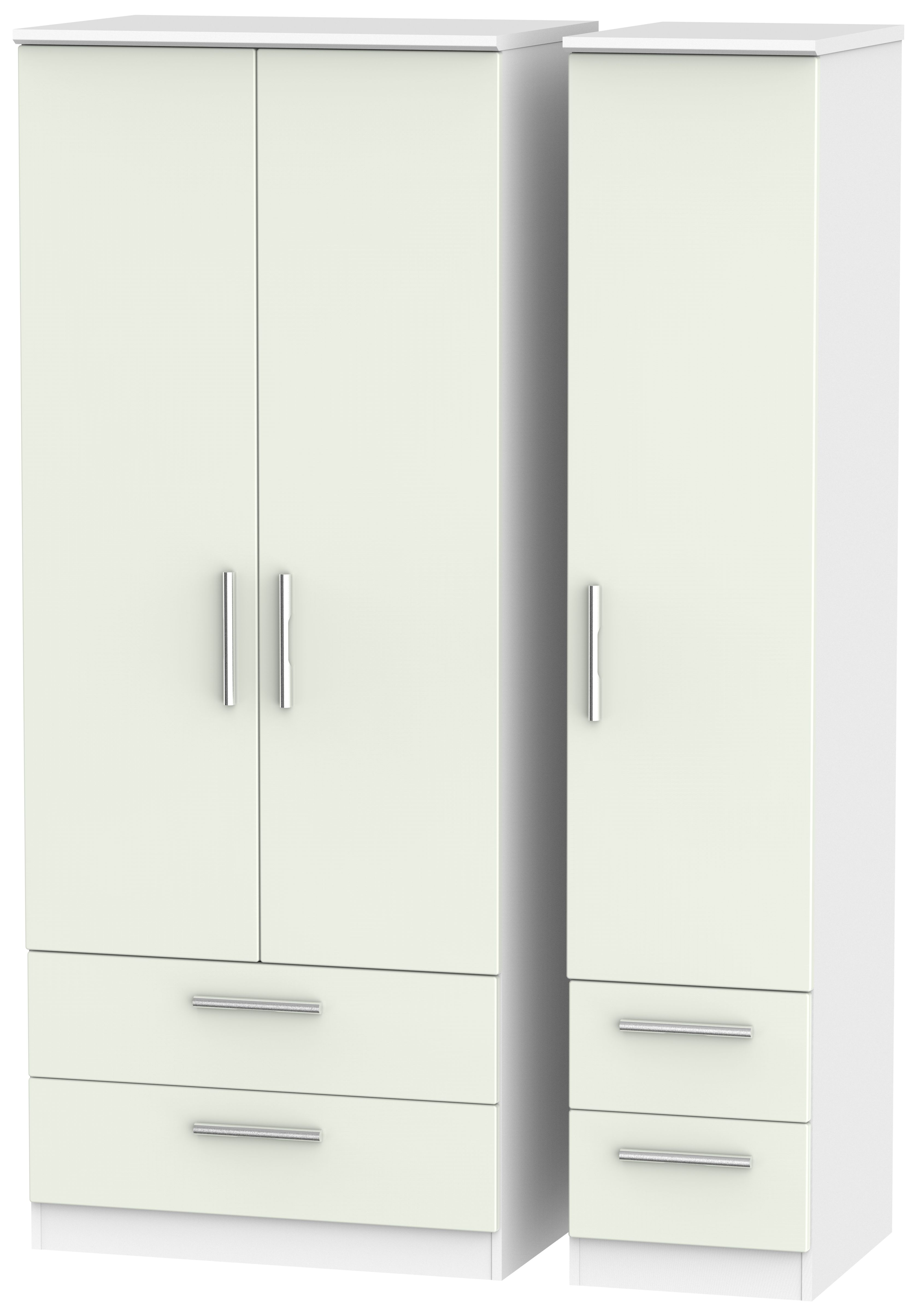 Knightsbridge Wardrobe - 3 Door - 4 Drawer - Triple - Cashmere Matt and White