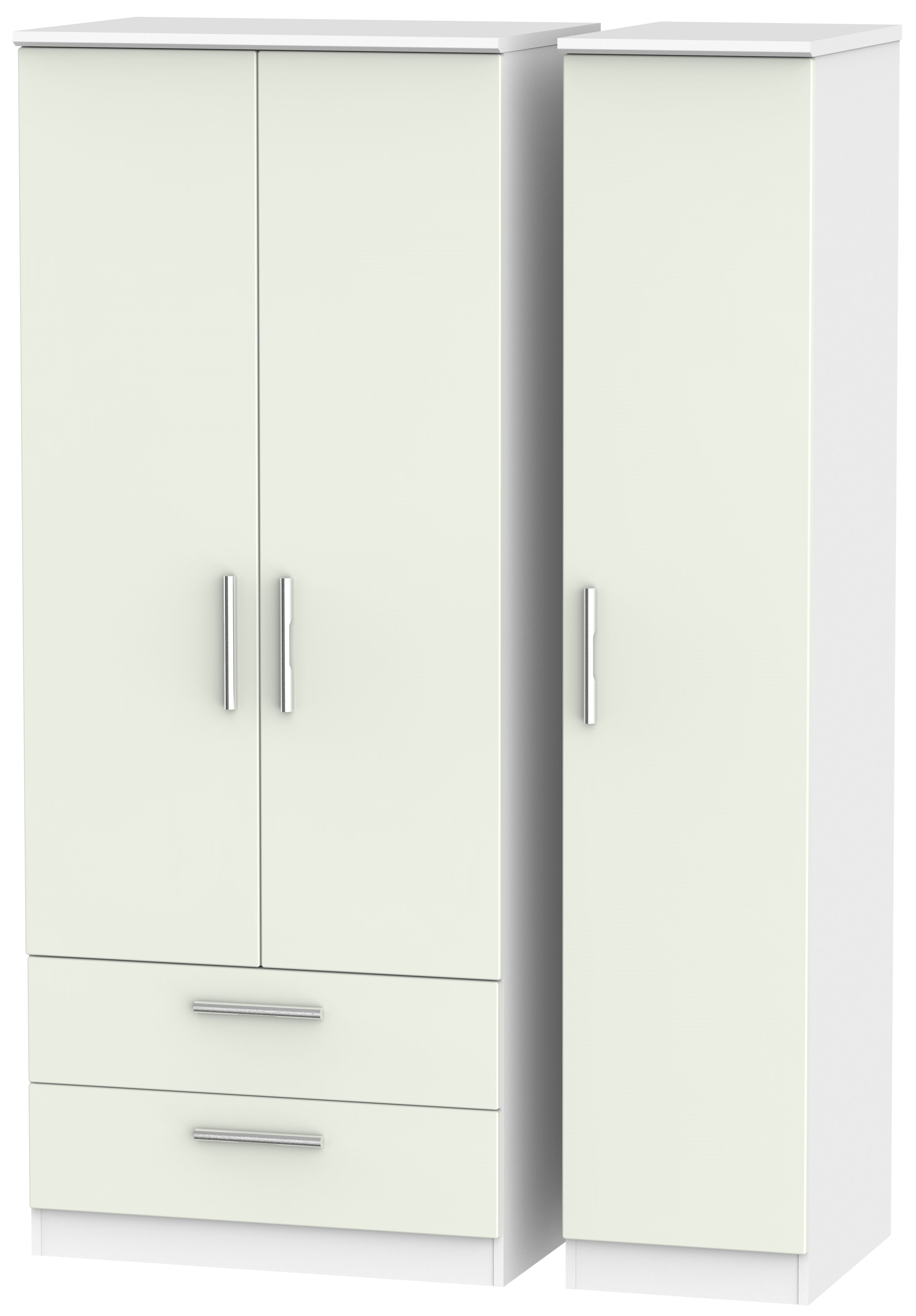Knightsbridge Wardrobe - 3 Door - LHF 2 Drawer - Triple - Cashmere Matt and White