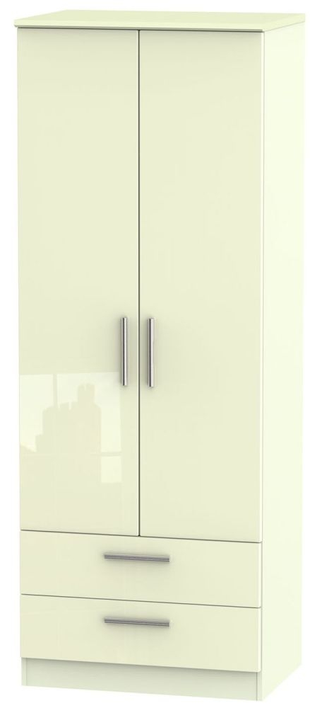 Knightsbridge Cream Gloss 2 Door 2 Drawer Tall Wardrobe