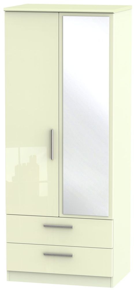Knightsbridge Cream Gloss 2 Door Combi Wardrobe - 1 Mirror