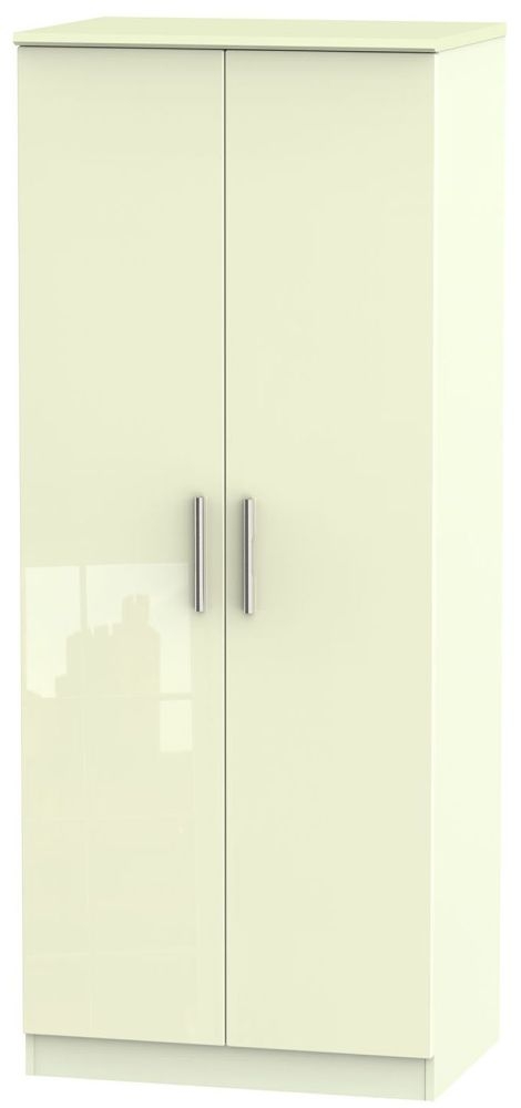 Knightsbridge Plain Wardrobe - 2 Door - Cream Gloss